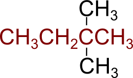 2,2-dimetilbutano con catena marcata in rosso