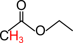 Etanoato di etile con in rosso gli idrogeni acidi