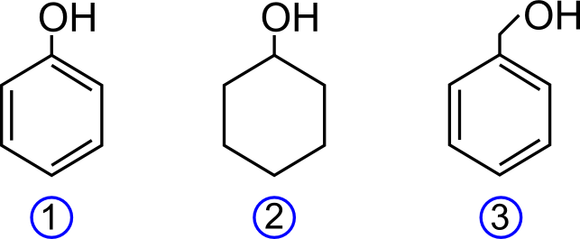 Differenza tra Fenolo, cicloesanolo e l'alcool benzilico