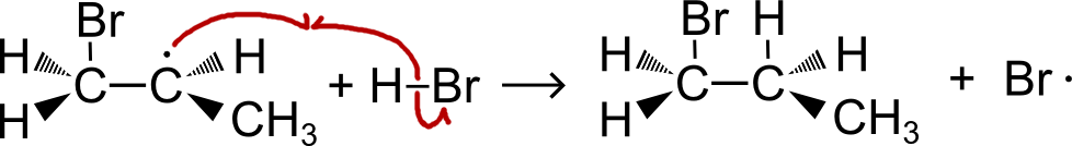 Ultimo passaggio della reazione anti-Markovnikov dove il radicale si protona