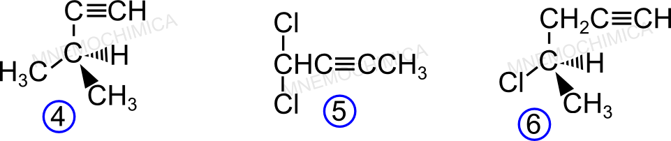 Assegna nome iupac al 3-metil-1-butino, 1,1-dicloro-2-butino, (R)-4-cloro-1-pentino