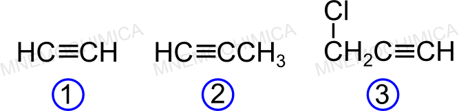 Esercizi sulla nomenclatura con l'etino, 1-propino e 3-cloro-1-propino